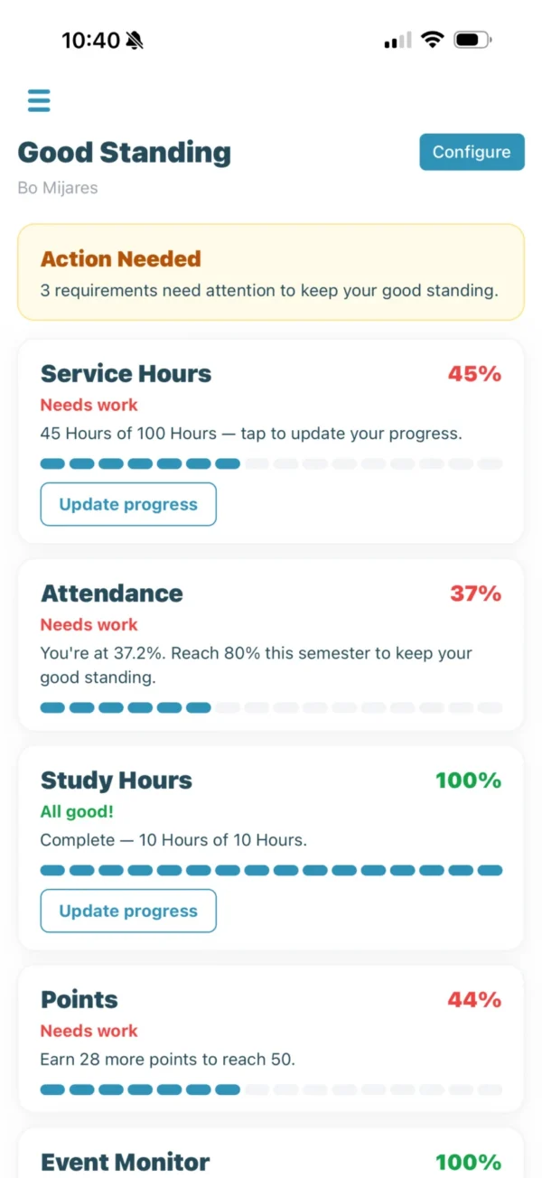 Chaptara app screenshot: Good Standing